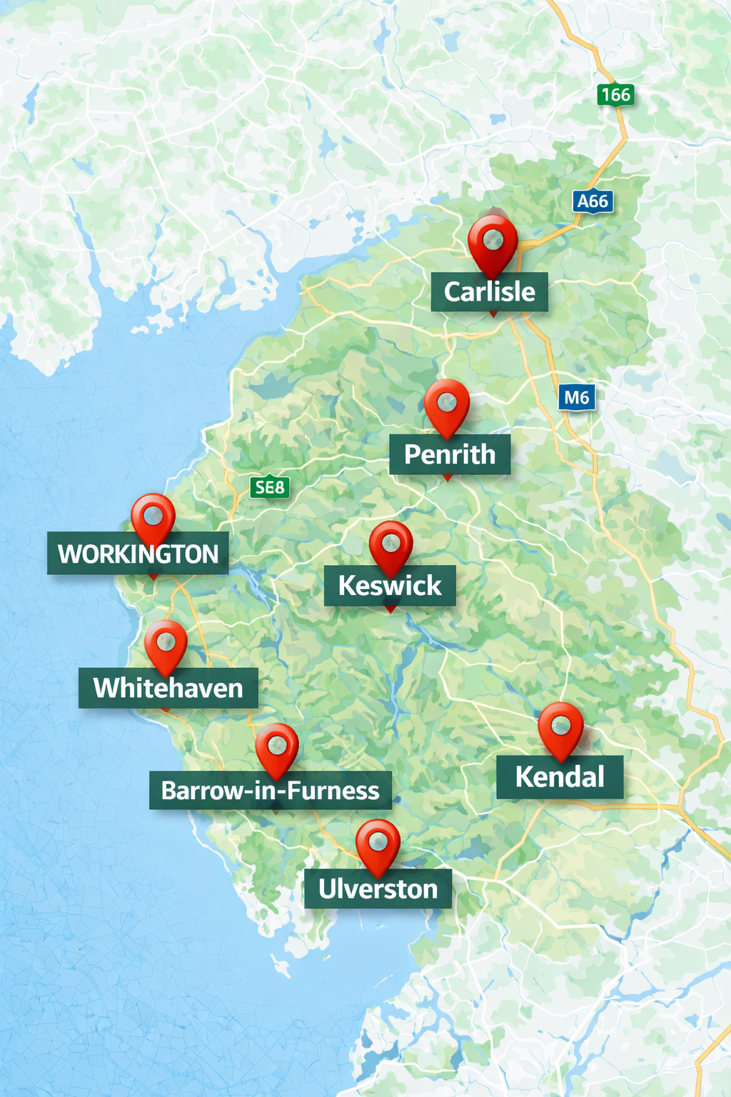 Cumbria business towns map overview